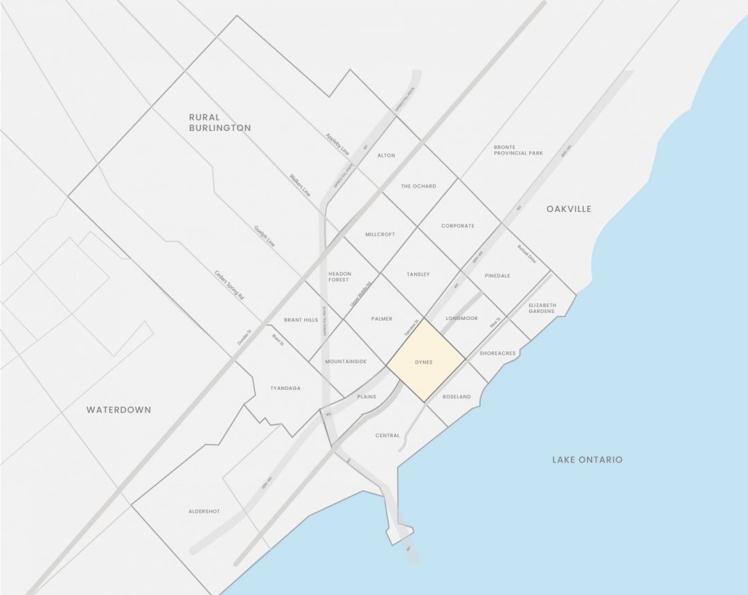 Map of Dynes, Burlington